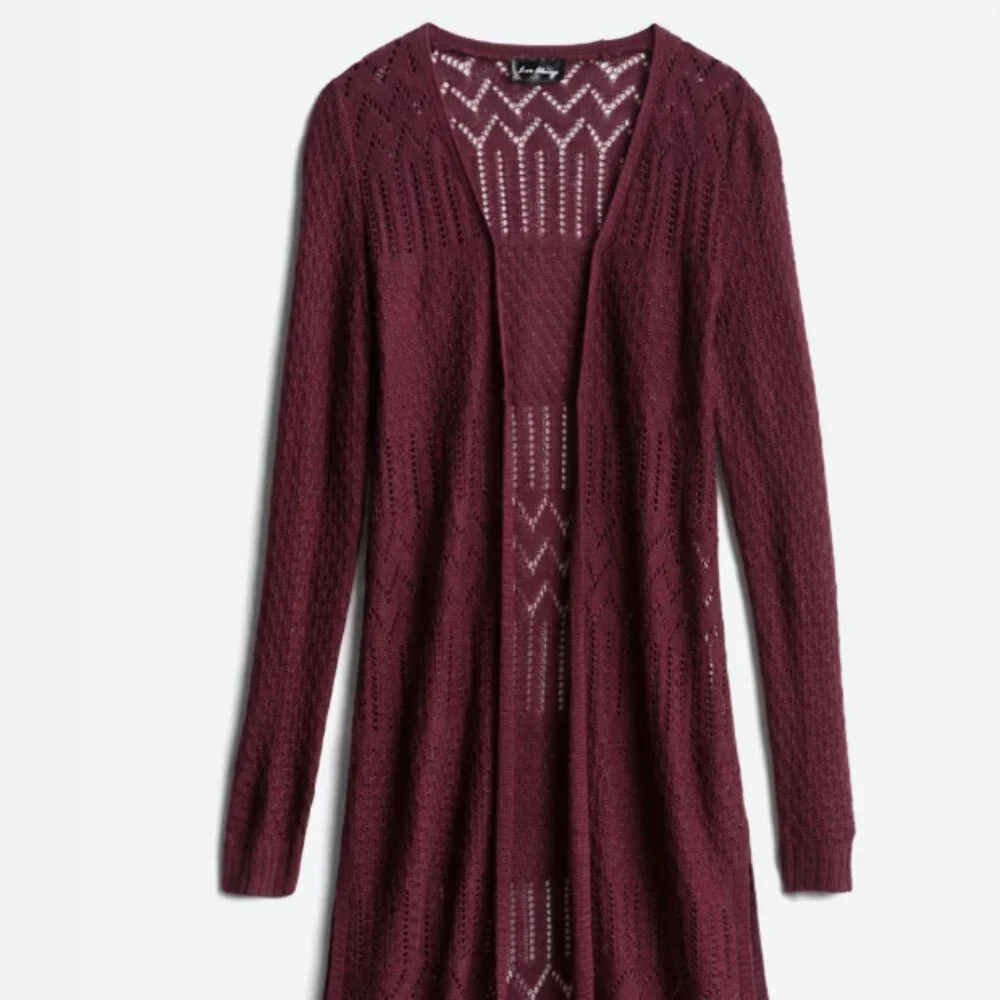 Love Ellie Burgandy Benhill Pointelle Duster Cardigan Medium Petite - Picture 2 of 10